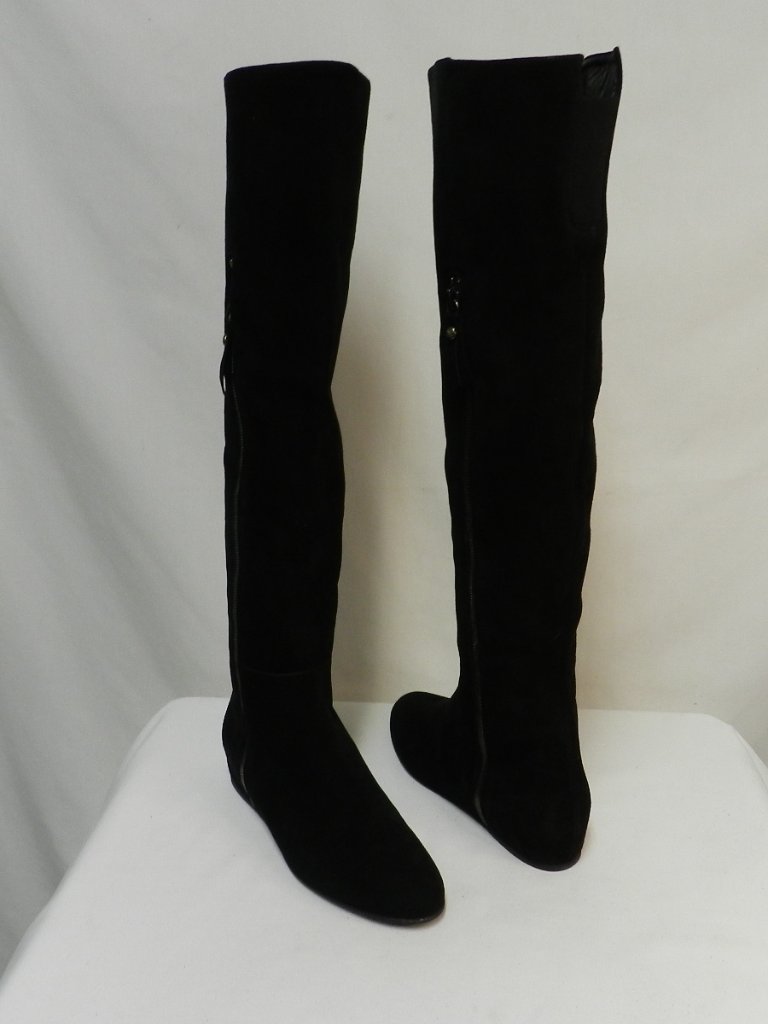 Stuart Weitzman Suede Black Tall Over The Knee Zip Boots Hidden Wedge Size Sz 7